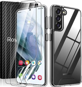 rayboen case for galaxy s21+ plus 5g with screen protector soft(2pcs), crystal clear designed shockproof phone case, hard pc back soft tpu frame slim transparent cover for samsung galaxy s21+ plus