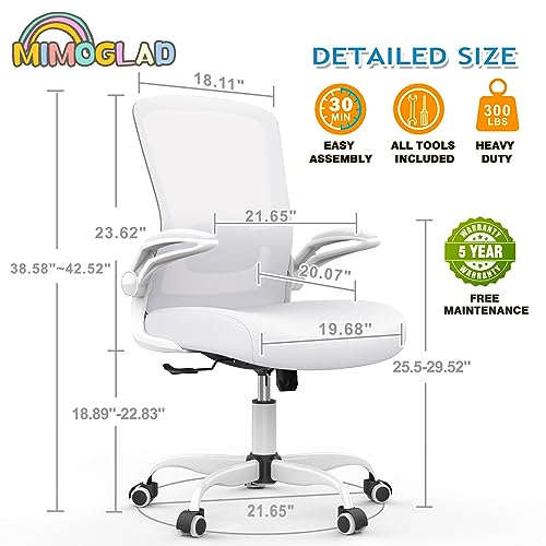 Mimoglad Home Office Chair, High Back Desk Chair, Ergonomic Mesh Computer Chair with Adjustable Lumbar Support and Thickened Seat Cushion (Modern, Ivory White)