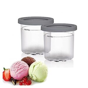 vrino 2/4/6pcs creami deluxe pints, for ninja creami ice cream maker pints,16 oz creami deluxe pints reusable,leaf-proof compatible with nc299amz,nc300s series ice cream makers,gray-2pcs