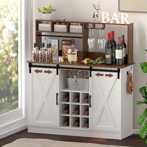 pakasept wine bar cabinet, farmhouse barn doors coffee bar cabinet with adjustable storage shelves, wooden sideboard buffet storage cabinet for dining room, kitchen