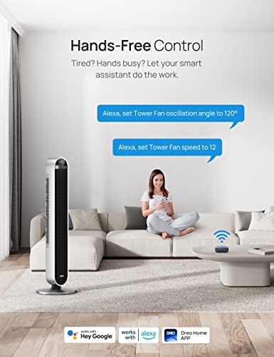 Dreo Tower Fan 42 Inch Pilot Max, 2023 Upgraded Smart Fans for home Works with Alexa/Google/App, 120° & Nomad One Tower Fan with Remote, 24ft/s Velocity Quiet Cooling Fan, 90° Oscillating 4 Speeds