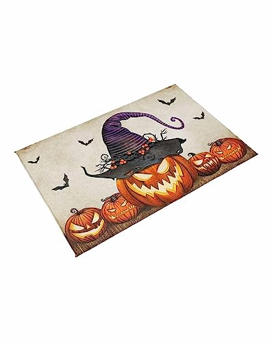 Halloween Pumpkin Outdoor Rug for Patio/Deck/Porch, Non-Slip Area Rug 5 x 8 Ft, Horror Black Bat Pumpkins Vintage Brown Indoor Outdoor Rugs Washable Area Rugs, Reversible Camping Rug Carpet Runner