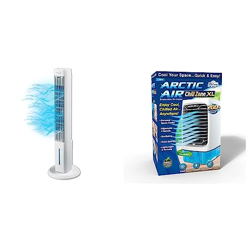 Arctic Air Tower+ Indoor Evaporative Cooler with Oscillating and Quiet Fan Function, Auto-Off Timer & Chill Zone XL Evaporative Cooler with Oscillating Fan, Auto-Off Timer, Portable Fan