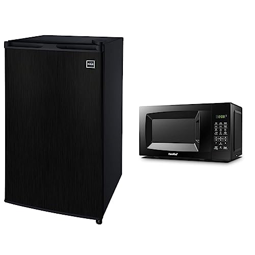 RCA RFR335, 3.2 Cu Ft Compact Design Mini Fridge with Freezer, Black Stainless & COMFEE' EM720CPL-PMB Countertop Microwave Oven with Sound On/Off, ECO Mode and Easy One-Touch Buttons, 0.7cu.ft, 700W