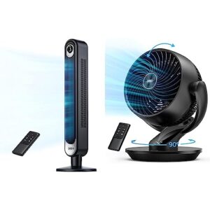 dreo tower fan 42 inch, cruiser pro t1 quiet oscillating bladeless fan with remote, 6 speeds, 4 modes & table fans for home bedroom, 9 inch quiet oscillating floor fan with remote, air circulator