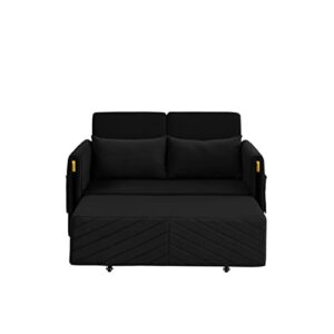 Eafurn Futon Loveseat Couch with Pull Out Bed,3-in-1 Upholstery Convertible Sleeper Sofa Reclining Chaise Lounge with Adjustable Backrest, Sofacama Sofabed, Black 54"