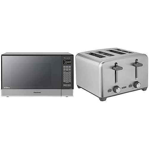 Panasonic Microwave Oven NN-SN686S Stainless Steel Countertop/Built-In with Inverter Technology and Genius Sensor, 1.2 Cubic Foot, 1200W & BELLA 4 Slice Toaster with Auto Shut Off - Extra