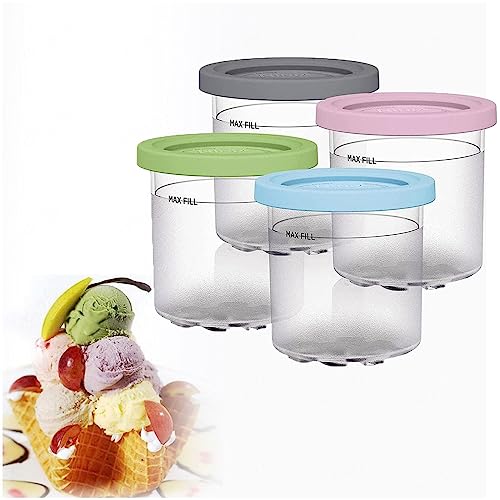 VRINO Creami Pints and Lids - 4 Pack, for Ninja Creami Deluxe,16 OZ Ice Cream Containers with Lids Dishwasher Safe,Leak Proof Compatible with NC299AMZ,NC300s Series Ice Cream Makers