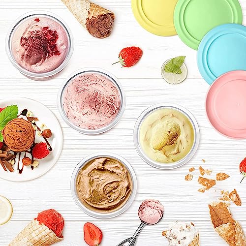 VRINO Creami Pints and Lids - 4 Pack, for Ninja Creami Deluxe,16 OZ Ice Cream Containers with Lids Dishwasher Safe,Leak Proof Compatible with NC299AMZ,NC300s Series Ice Cream Makers