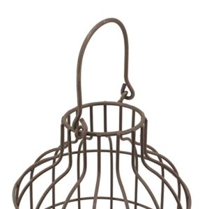 Stonebriar SB-5393C 2PC Wire Metal Cloche Set, Set of 2, Brown & Large 11.8" Decorative Rustic Farmhouse Worn Natural Wood and Metal Tray