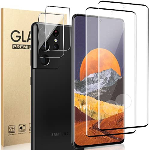 Galaxy S21 Ultra Screen Protector 【2+2 Pack】With Camera Lens Protector, Compatible Fingerprint, 3D Glass Full Coverage 9H Hardness Tempered Glass Screen Protector for Samsung Galaxy S21 Ultra 5G 6.8 Inch