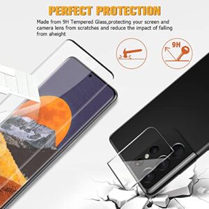 Galaxy S21 Ultra Screen Protector 【2+2 Pack】With Camera Lens Protector, Compatible Fingerprint, 3D Glass Full Coverage 9H Hardness Tempered Glass Screen Protector for Samsung Galaxy S21 Ultra 5G 6.8 Inch