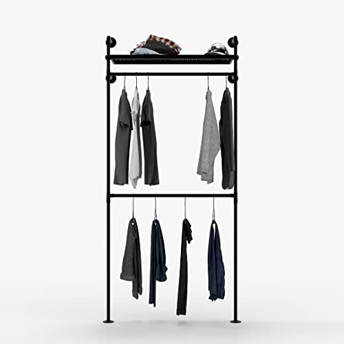 pamo industrial pipe clothing rack - CARLSSON - clothes rack for wardrobe, bedroom and as walk-in closet system. Sturdy clothing racks for hanging clothes I wall mounted heavy duty clothes rack