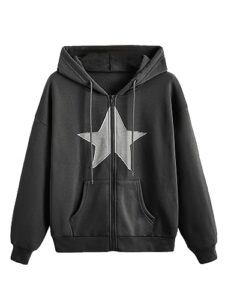 soly hux women's zip up y2k hoodies jacket star print graphic drawstring long sleeve sweatshirt dark grey star m