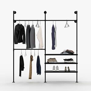 pamo industrial pipe clothing rack - ELLA - clothes rack for wardrobe, bedroom and as walk-in closet system. Sturdy clothing racks for hanging clothes I wall mounted heavy duty clothes rack