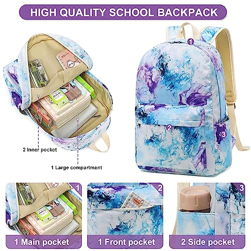 Bluboon School Backpack Set Girls Womens Laptop Bookbag Casual Daypack Fits 15 inch Laptop with Lunch Tote Bag and Pencil Bag（Purple-3 set)