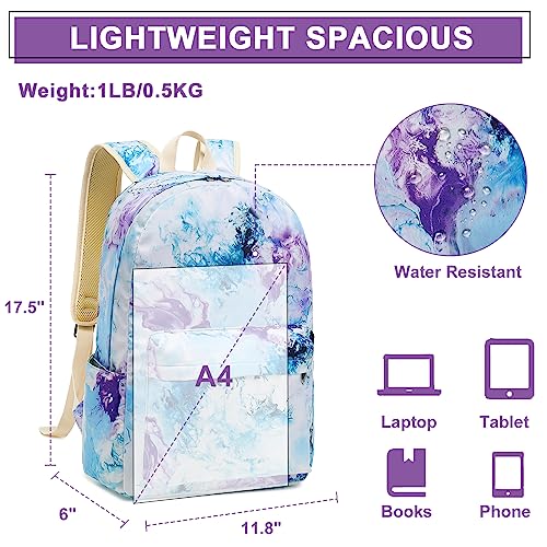 Bluboon School Backpack Set Girls Womens Laptop Bookbag Casual Daypack Fits 15 inch Laptop with Lunch Tote Bag and Pencil Bag（Purple-3 set)