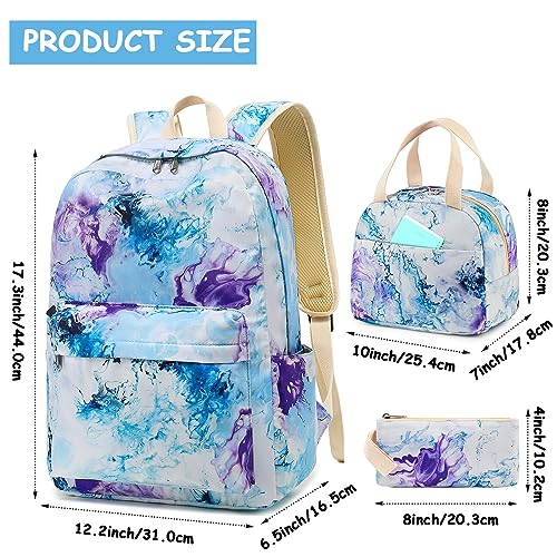 Bluboon School Backpack Set Girls Womens Laptop Bookbag Casual Daypack Fits 15 inch Laptop with Lunch Tote Bag and Pencil Bag（Purple-3 set)