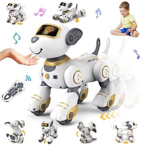 vatos remote control robot dog toy for kids - interactive touch & follow 17 functions robot dog pet, programmable smart walking puppy intelligent dancing dog robot toys for girls 3-12 gifts (gold)