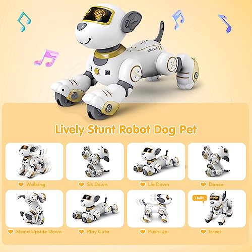 VATOS Remote Control Robot Dog Toy for Kids - Interactive Touch & Follow 17 Functions Robot Dog Pet, Programmable Smart Walking Puppy Intelligent Dancing Dog Robot Toys for Girls 3-12 Gifts (Gold)