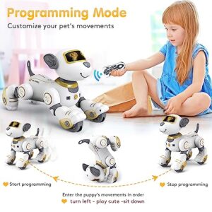 VATOS Remote Control Robot Dog Toy for Kids - Interactive Touch & Follow 17 Functions Robot Dog Pet, Programmable Smart Walking Puppy Intelligent Dancing Dog Robot Toys for Girls 3-12 Gifts (Gold)