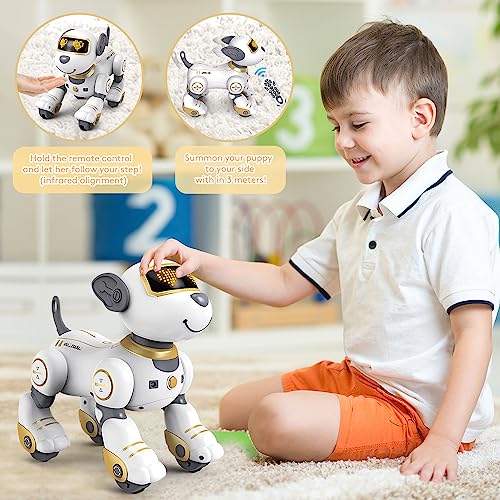 VATOS Remote Control Robot Dog Toy for Kids - Interactive Touch & Follow 17 Functions Robot Dog Pet, Programmable Smart Walking Puppy Intelligent Dancing Dog Robot Toys for Girls 3-12 Gifts (Gold)