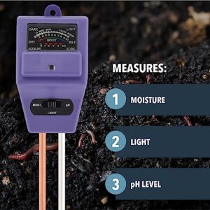 Worm Nerd WN39 Compost Bin and Garden Soil 3-in-1 Meter for Measuring Moisture, Light, pH, Purple