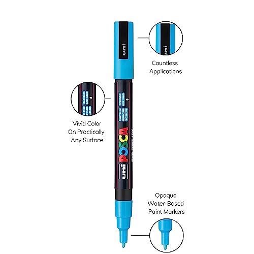 uni POSCA PC-3M Water-Based Paint Markers, Reversible Fine Tip, Assorted Colors, Pack Of 8 Markers
