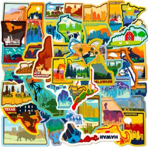 51pcs us states stickers, usa map stickers, icicrim outdoor travel hiking waterproof vinyl stickers for water bottles laptop phone luggage scrapbook journal
