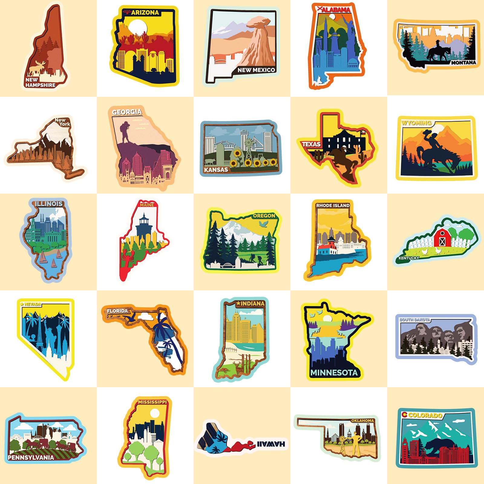 51PCS US States Stickers, USA Map Stickers, Icicrim Outdoor Travel Hiking Waterproof Vinyl Stickers for Water Bottles Laptop Phone Luggage Scrapbook Journal