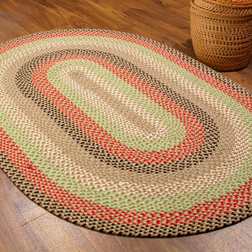 Super Area Rugs Oval 4' X 6' Earthtone Oval Braided Rug - Use as Living Room Rugs, Bedroom Rugs, Dining Room Rugs - Reversible - Rustic - Country - Primitive - Farmhouse Decor Rug