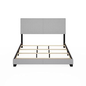 Furinno Pessac Fabric Upholstered Bed Frame with Wooden Slat Support, California King, Glacier