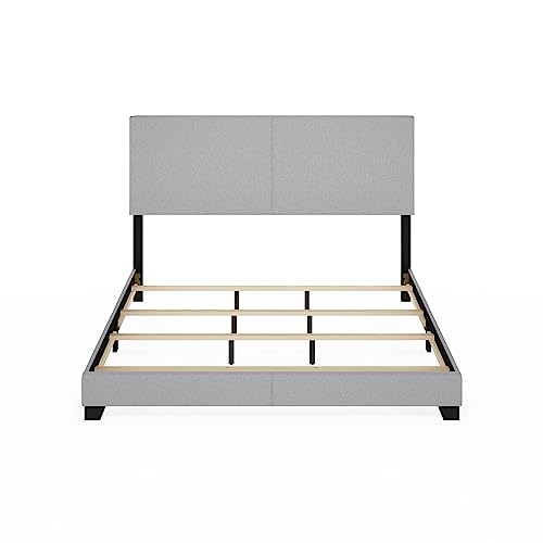 Furinno Pessac Fabric Upholstered Bed Frame with Wooden Slat Support, California King, Glacier