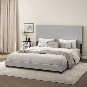 furinno pessac fabric upholstered bed frame with wooden slat support, california king, glacier