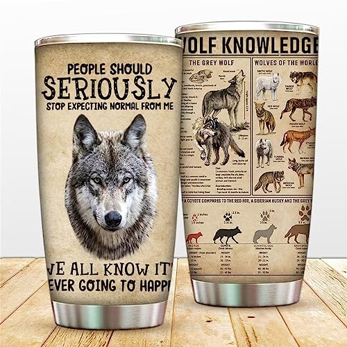 20oz Tumbler Cup Cute Wolf Coffee Mug, Wolf Knowledge Vacuum Insulated Travel Mug, Stainless Steel Double Walled Water Bottle,Gifts for DAD Men,Wolf Lovers,To Son Christmas Gift