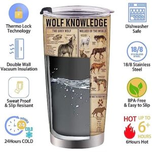 20oz Tumbler Cup Cute Wolf Coffee Mug, Wolf Knowledge Vacuum Insulated Travel Mug, Stainless Steel Double Walled Water Bottle,Gifts for DAD Men,Wolf Lovers,To Son Christmas Gift