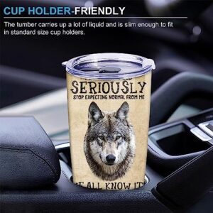 20oz Tumbler Cup Cute Wolf Coffee Mug, Wolf Knowledge Vacuum Insulated Travel Mug, Stainless Steel Double Walled Water Bottle,Gifts for DAD Men,Wolf Lovers,To Son Christmas Gift