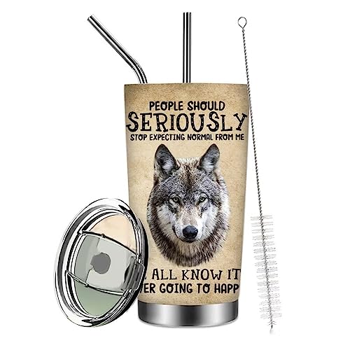 20oz Tumbler Cup Cute Wolf Coffee Mug, Wolf Knowledge Vacuum Insulated Travel Mug, Stainless Steel Double Walled Water Bottle,Gifts for DAD Men,Wolf Lovers,To Son Christmas Gift