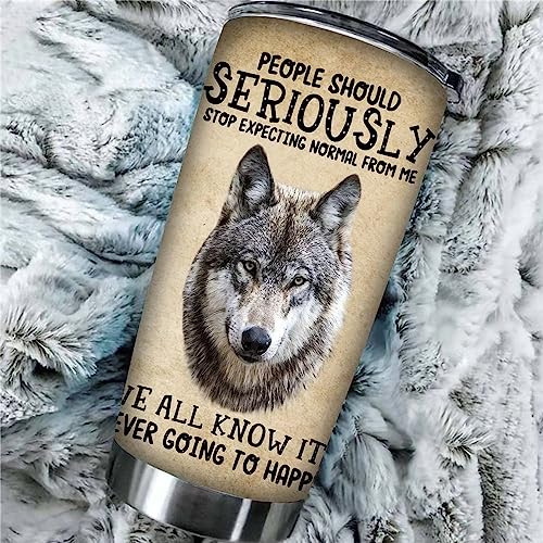 20oz Tumbler Cup Cute Wolf Coffee Mug, Wolf Knowledge Vacuum Insulated Travel Mug, Stainless Steel Double Walled Water Bottle,Gifts for DAD Men,Wolf Lovers,To Son Christmas Gift