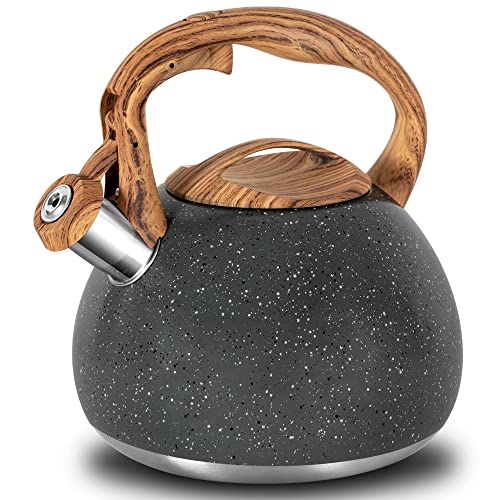 Greenual Tea Kettle, 3.2 Quart Loud Whistling Tea Kettle Stovetop, Food Grade Stainless Steel Teapot for Stovetop, Anti-Rust Tea Pot with Cool Touch Ergonomic Handle(Gray)