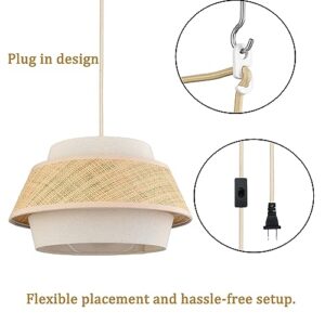 HYDELITE Drum Plug in Hanging Light Fixture Boho Pendant Light for Bedroom Living Room