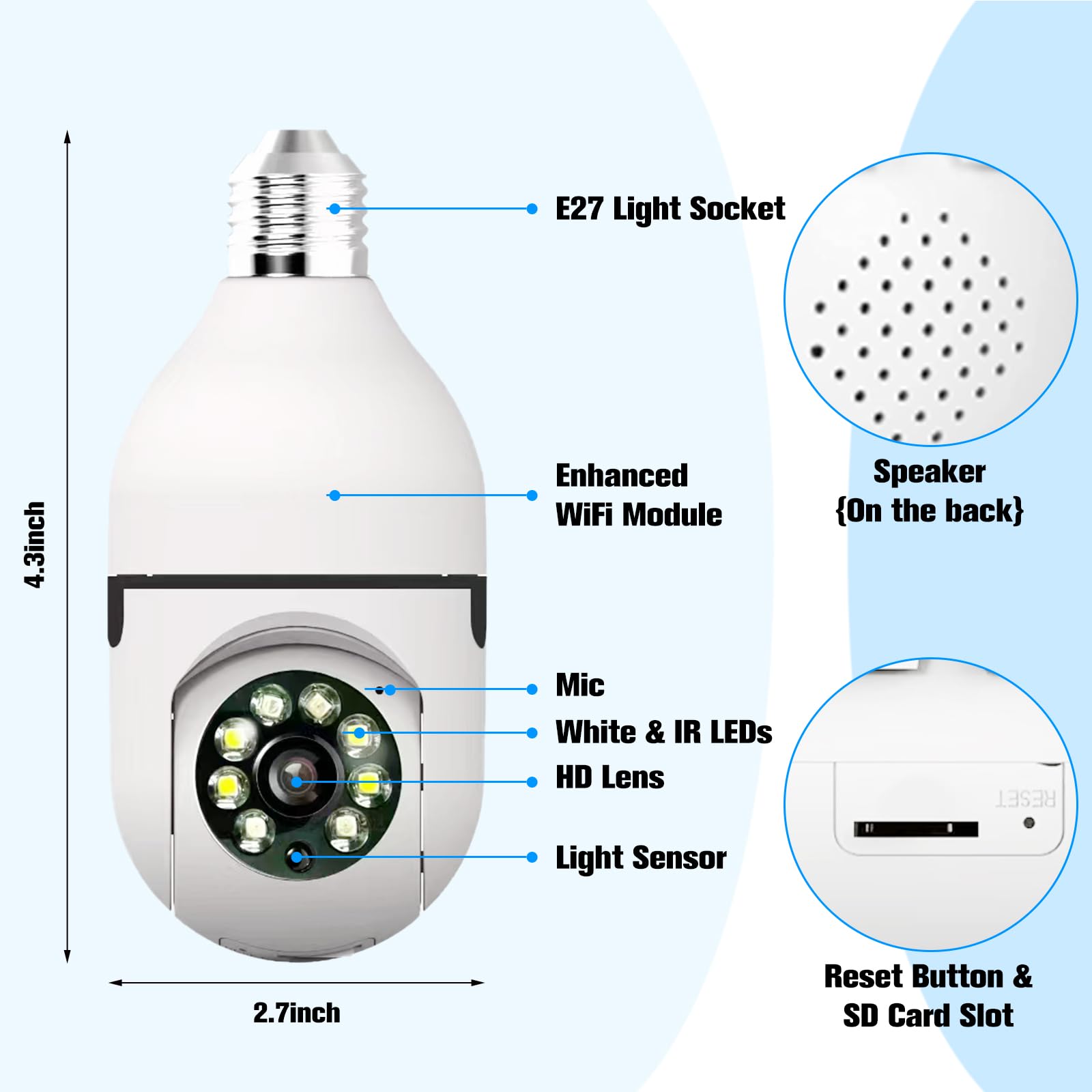 GuFamily Light Bulb Security Camera 2K 2.4GHZ / 5GHz WiFi Camera with Night Vision, Remote Control Outdoor Camera Motion Detection & Tracking Surveillance Cam for Baby and Pet, Cloud & SD Card Storage