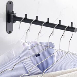 Clothes Hanger Rack Swing Arm, Floding Wall Mounted Clothes Hanger Rack for Laundry Room, Space Saving Clothes Hooks Holder for Drying Rack, Stainless Steel Hanging Hook Valet Hook Rod 2 Pack (Black)