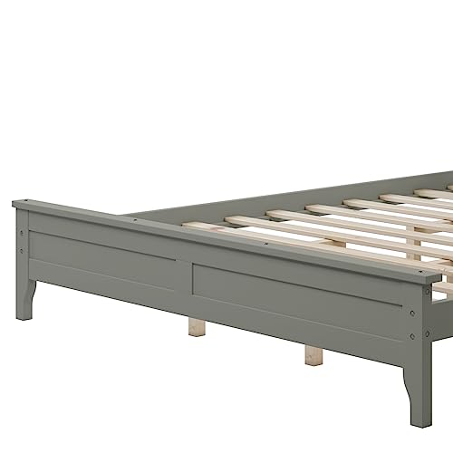 Queen Size Wooden Platform Bed Frames with Headboard, Modern Country Platform Bed with Sturdy Solid Wood Slat Support, No Box Spring Needed for Bedroom Small Space Boys Girls, Easy Assemble, Gray