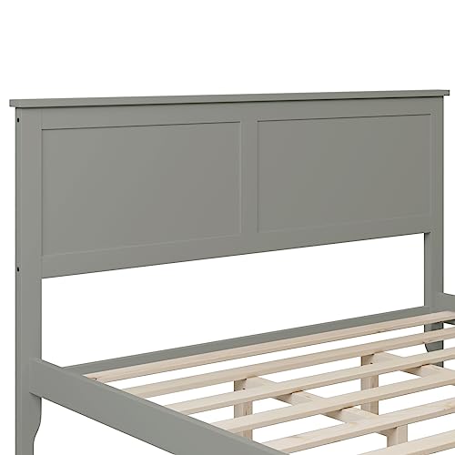 Queen Size Wooden Platform Bed Frames with Headboard, Modern Country Platform Bed with Sturdy Solid Wood Slat Support, No Box Spring Needed for Bedroom Small Space Boys Girls, Easy Assemble, Gray