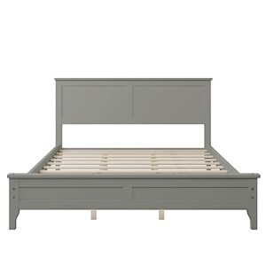 Queen Size Wooden Platform Bed Frames with Headboard, Modern Country Platform Bed with Sturdy Solid Wood Slat Support, No Box Spring Needed for Bedroom Small Space Boys Girls, Easy Assemble, Gray