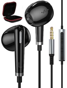 acaget 3.5mm headphones wired earbuds for samsung galaxy a23 a14 a52 a03s s10 s9, noise canceling semi in-ear headset 3.5mm jack stereo earphones with microphone for iphone 6s plus 5s 5 se mp4 black