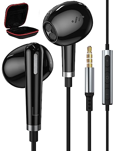 ACAGET 3.5mm Headphones Wired Earbuds for Samsung Galaxy A23 A14 A52 A03s S10 S9, Noise Canceling Semi in-Ear Headset 3.5mm Jack Stereo Earphones with Microphone for iPhone 6S Plus 5S 5 SE MP4 Black