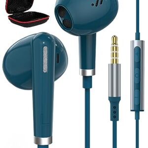 ACAGET 3.5mm Jack Headphones for iPhone 6S Plus 5S 5 SE, Wired Earbuds with Microphone Volume Control Noise Cancelling Earphones HiFi Stereo Headphone for Android Samsung Galaxy A14 A23 A03S A71 Blue