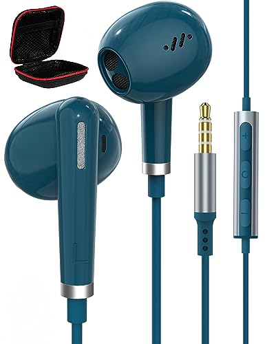 ACAGET 3.5mm Jack Headphones for iPhone 6S Plus 5S 5 SE, Wired Earbuds with Microphone Volume Control Noise Cancelling Earphones HiFi Stereo Headphone for Android Samsung Galaxy A14 A23 A03S A71 Blue